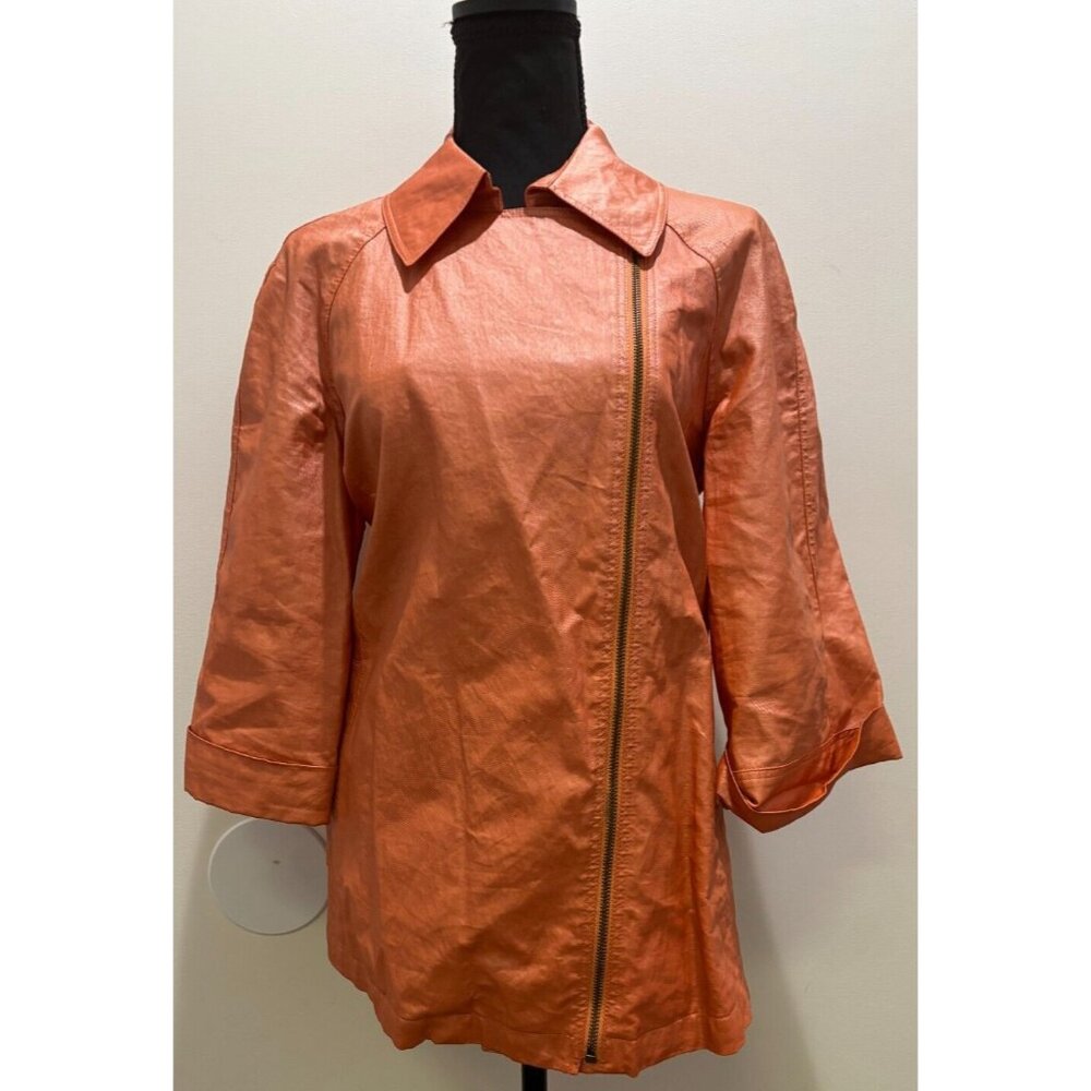 Lafayette 148 NewYork Linen Peach  windbreaker jacket Sz 8 Asymmetric Zip Orange